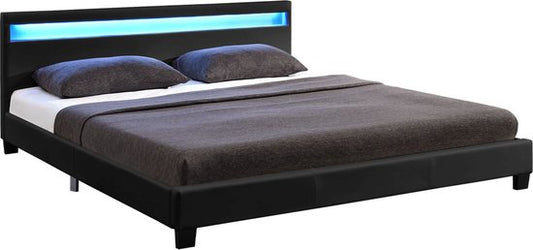Polsterbett Paris - 140 x 200 cm - Schwarz - LED-Beleuchtung