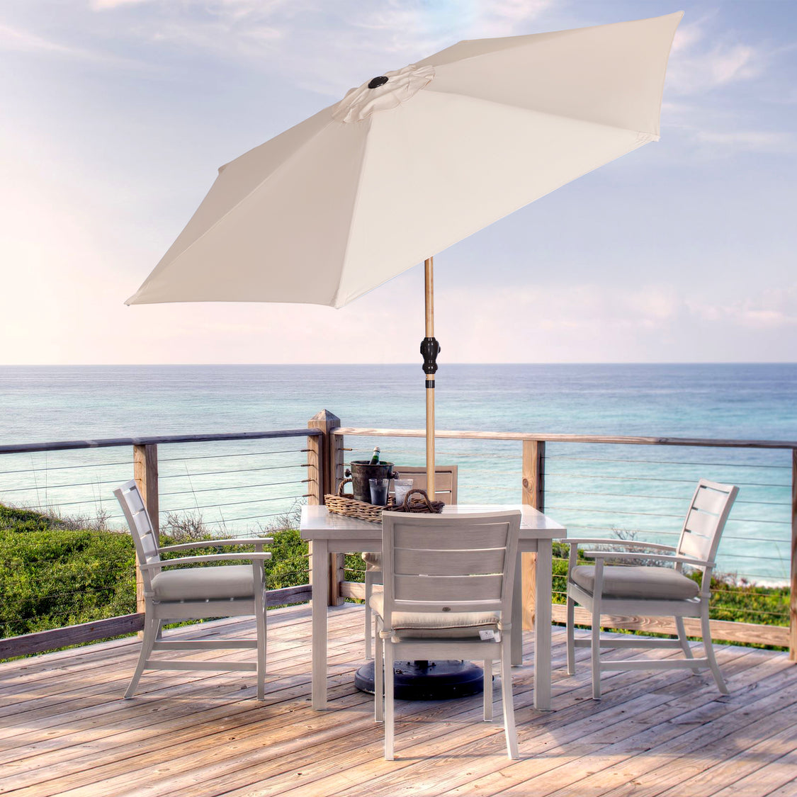 Angel Living Sonnenschirm Ø 300 cm – Runder, neigbarer Gartenschirm mit Kurbel – Aluminium und Polyester – UV50+ – Wasserabweisend – Cremegelb