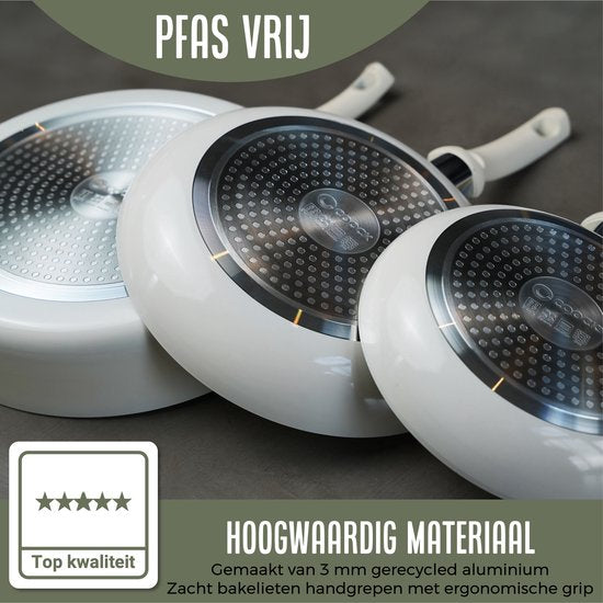 COOCK - 19-teiliges Induktionskochgeschirr-Set - Antihaftbeschichtung - Ergonomische Kaltgriffe - Inklusive Untersetzer - Weiß