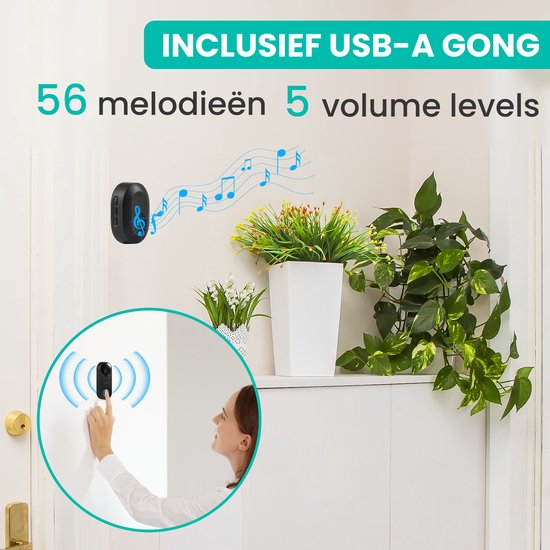 Video-Türklingel mit Kamera - inkl. Gong & 32GB SD - drahtlos - intelligente Türklingel - kostenlose App - Schwarz - Saaf ALL-VD