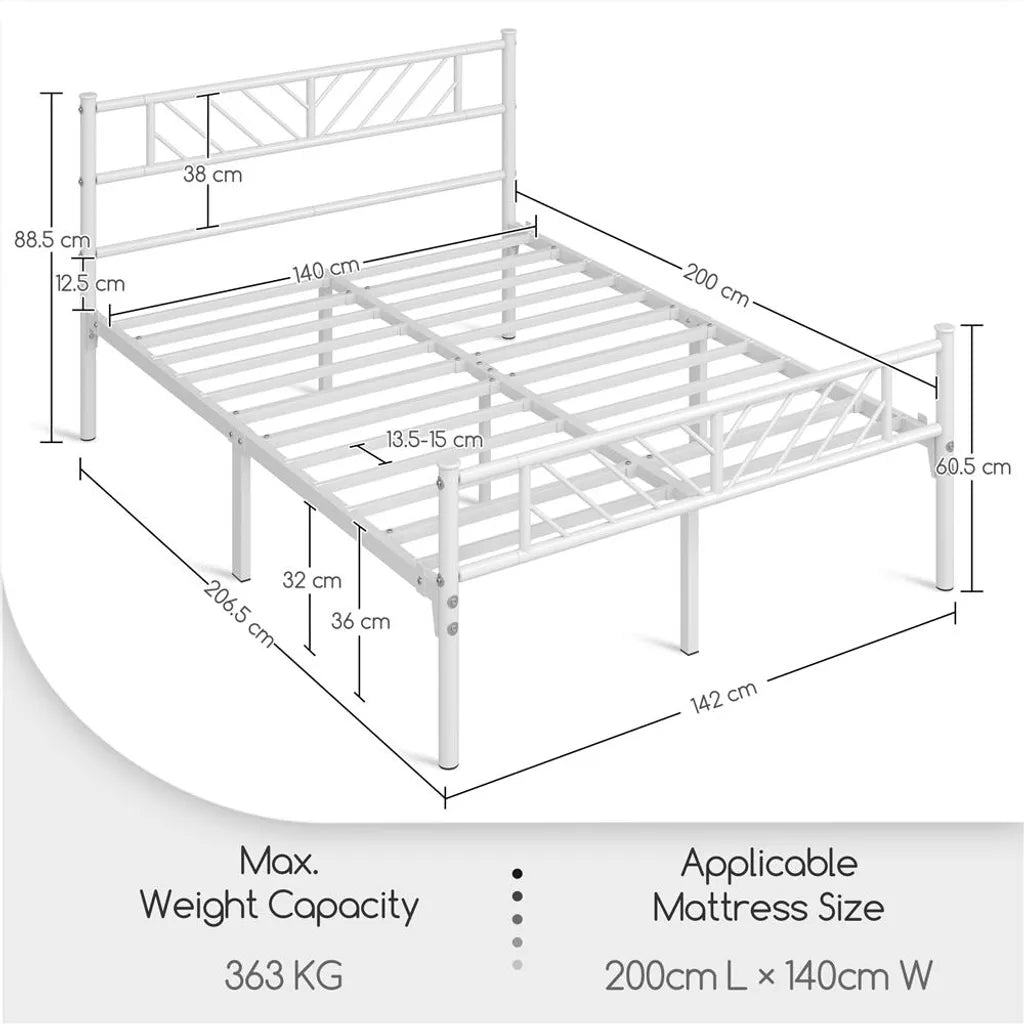 Yaheetech Metallbettgestell – Lattenrost – 140 x 200 cm – 32 cm Stauraum – Weiß