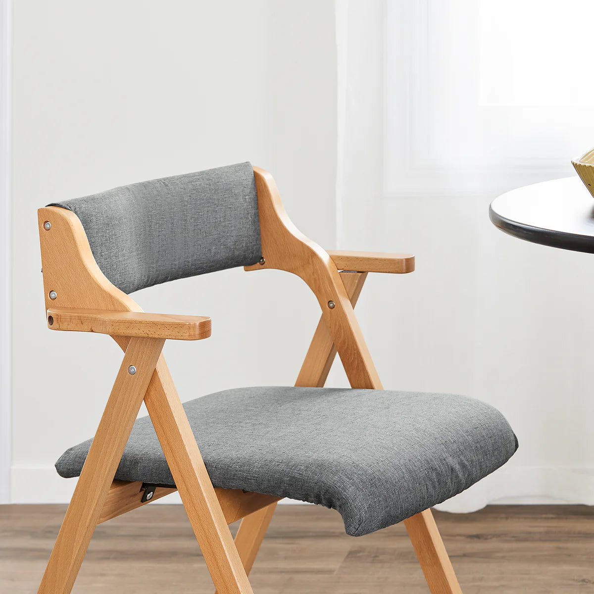 SoBuy FST98-HG Klappbarer Esszimmerstuhl aus Holz mit Kissen – Klappstuhl aus massivem Buchenholz – Grau