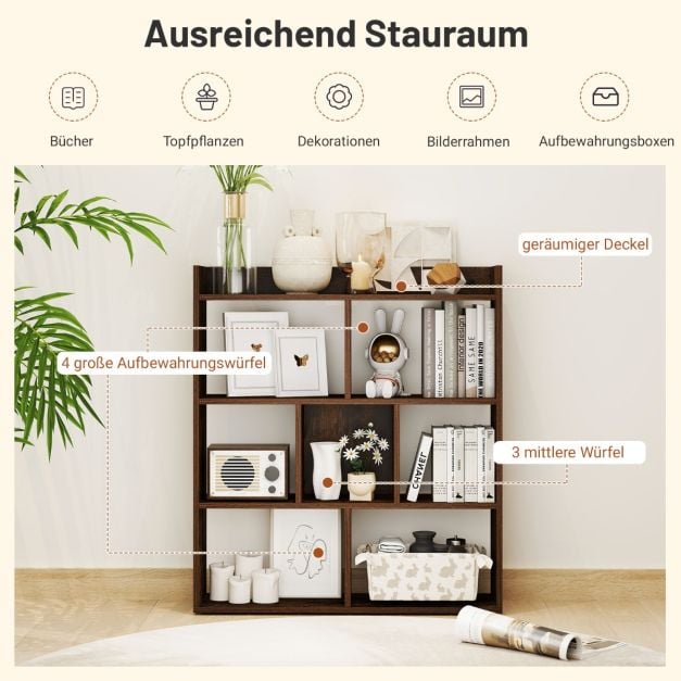 Coast Bücherregal mit 7 offenen Fächern – 80 x 20 x 90 cm – Kaffee, Weiß oder Walnuss