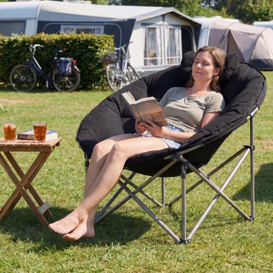 TRVLMORE Campingstuhl XL - klappbar - 150KG Tragkraft - inkl. Tragetasche - Klappstuhl - Campingstuhl - Klappstuhl - Schwarz