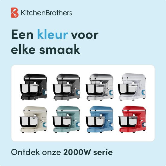 KitchenBrothers Küchenmaschine - Küchenroboter - 6.2L - Mixer mit Rührschüssel - Küchenmixer - 2000W - Pastellblau