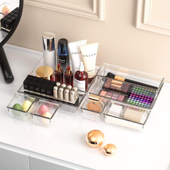 Posity Drawer Organizer - 16 Stück - Organizerschalen - Schubladenschalen - Aufbewahrungsschalen - Make-up-Organizer - Für Küche, Bad & Büro - Kunststoff - Transparent