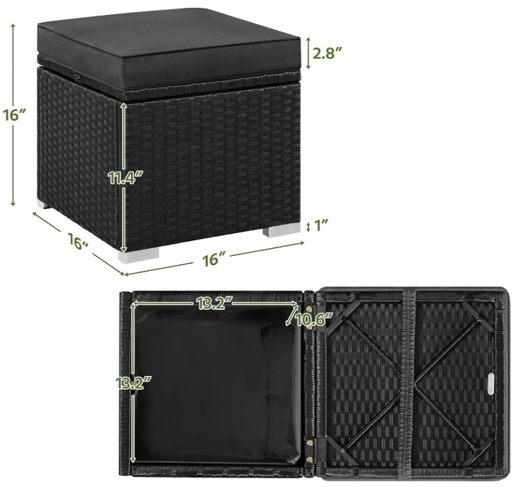 Yaheetech Rattan-Hocker, 2er-Set, schwarz/grau, 39,4 x 39,4 x 40,6 cm