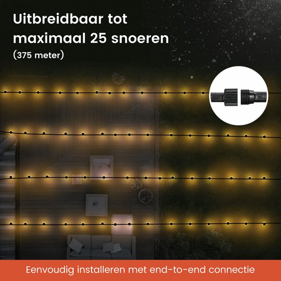 Partizzle 15m LED-Lichterkette für den Außenbereich - Terrassen- und Camping-Gartenbeleuchtung - Lichtergirlande - Weihnachtsbeleuchtung - Wasserdichte Lichtergirlande - 2700K / Warmweiß