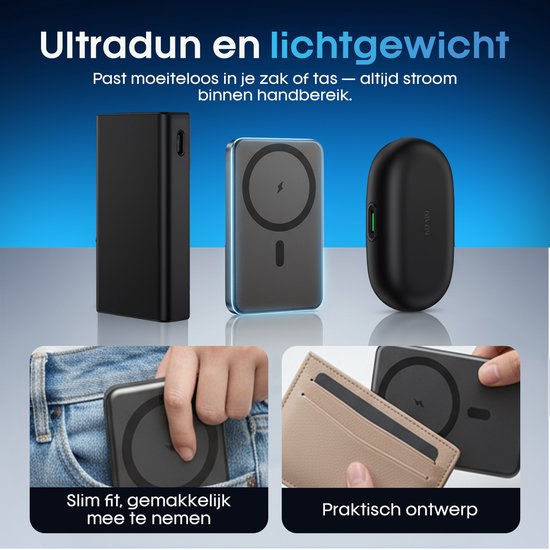 Strolox Powerbank – 12.000 mAh – Kompatibel mit dem MagSafe-System – Kabellose Powerbanks – Schnellladegerät – Notfallpaket – Mit Ständer