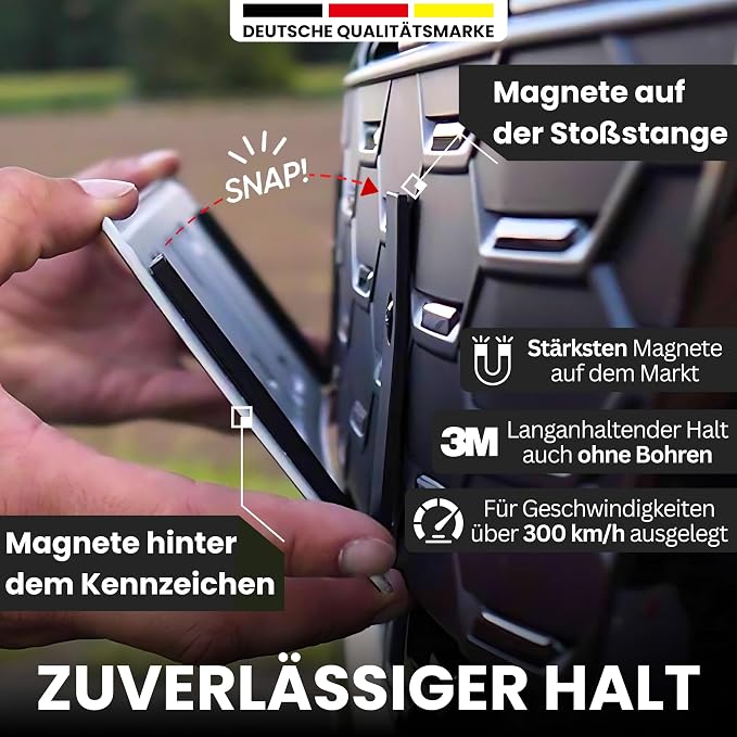 Ivality Kennzeichenhalter – rahmenlos – magnetisch – für 2 Kennzeichen – schwarz