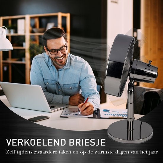 Lifetime Air Tischventilator - 230V - Tischventilator 30CM - 3 Geschwindigkeiten - Oszillationsfunktion - Neigbar - Schwarz