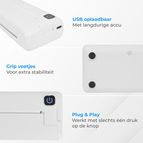 Nuvance - Kabelloser Drucker - Thermodrucker - Bluetooth - Mini-Drucker - A4 - Tragbarer Drucker - für zu Hause, Schule, Büro und unterwegs - Thermodrucker - keine Tinte erforderlich - tragbarer mobiler Drucker