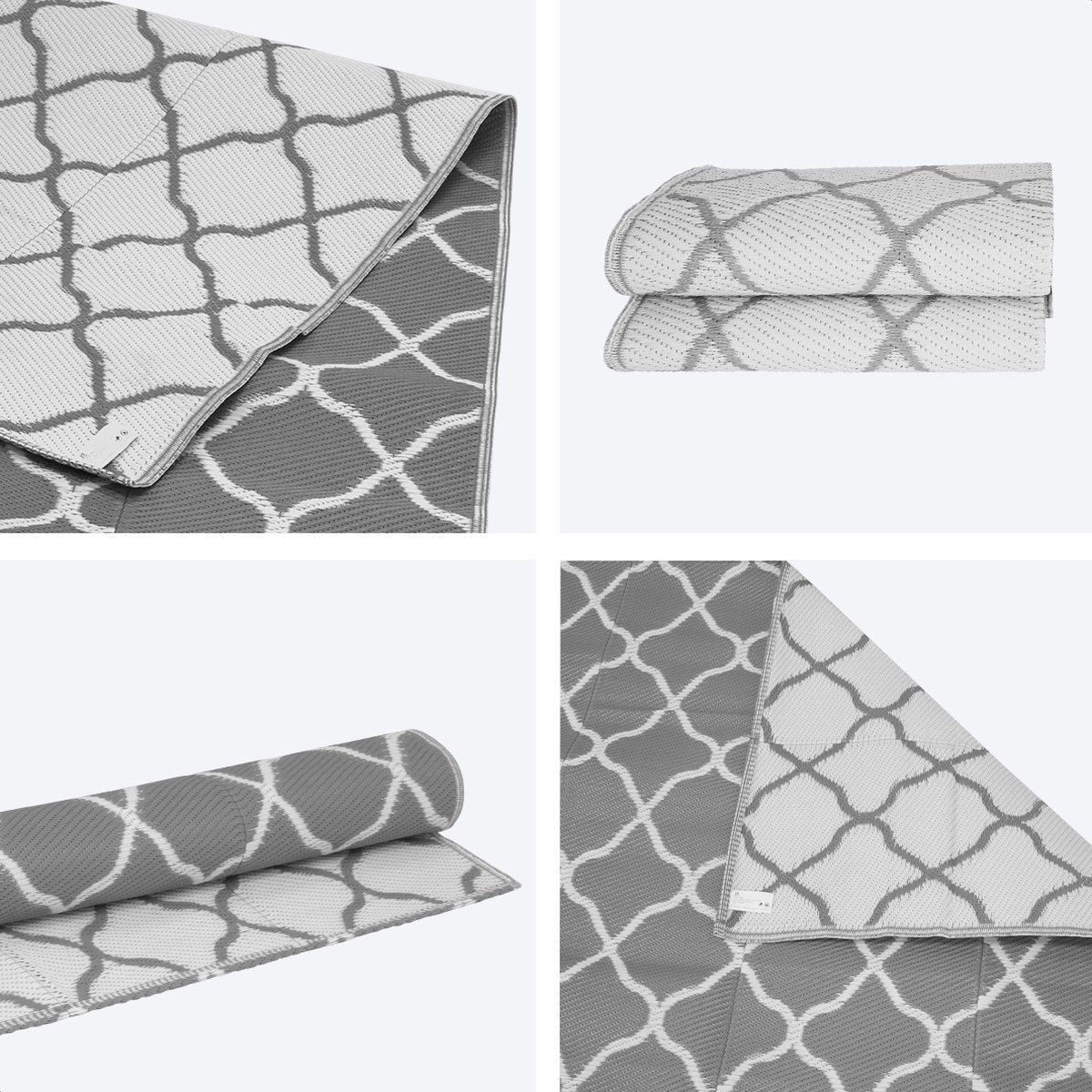 LifeGoods Teppich für den Außenbereich - 152x230CM - Gartenteppich - Teppich für den Außenbereich - Reversibel - Inkl. Tragetasche - Mit Muster - Grau/Weiß
