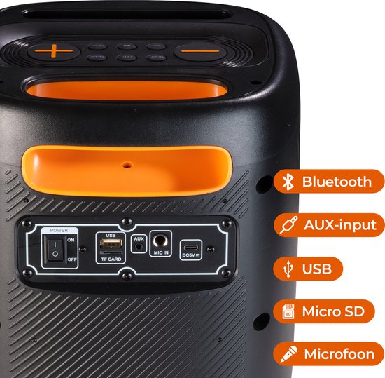 Denver - BPS165 - Bluetooth Party Lautsprecher - Discolichter - inkl. Fernbedienung - Mikrofonanschluss - Schwarz