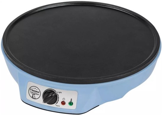 Bestron Pfannkuchenmaschine – ASW602B – 1000 W – Crêpes-Maschine – 30 cm – Blau – Inkl. Holzstapel und Teigverteiler – 5 Jahre Garantie