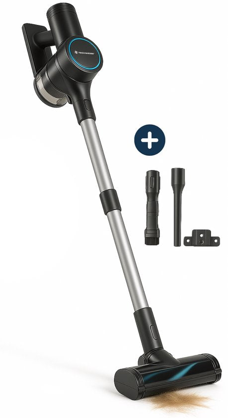 Techweise TV1 Kabelloser Staubsauger - Akkulaufzeit 90 Minuten - Extrem leistungsstark - Mit 3 Zubehörteilen - Staubbuster - Staubsauger ohne Beutel