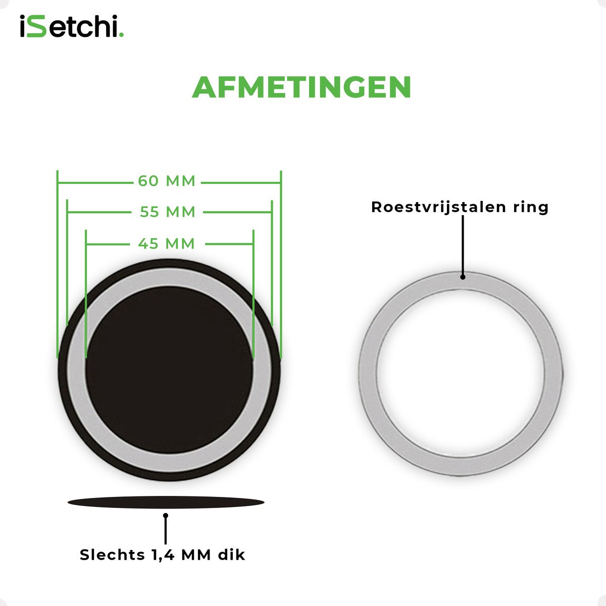 iSetchi MagSafe Magnetplattenset universal (2er Pack) - Für kabellose Ladegeräte - Magnetischer Aufkleberring für Telefonhalter und MagSafe-Zubehör - Passend für alle Handys und Cases
