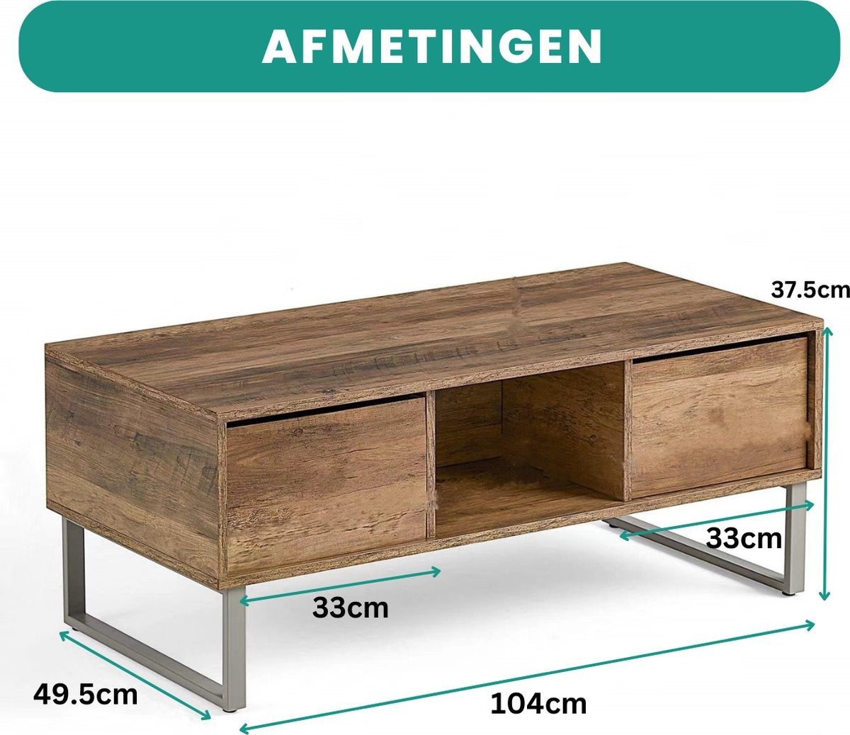 Niceey Couchtisch mit Schublade - Couchtisch - Beistelltisch - Ablage - 104 x 49,5 x 39,5 cm - Holz