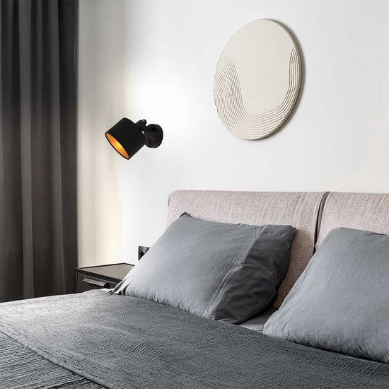 1 Spotlampe Ornoir 3333ZW, schwarz mit goldfarbenem Lampenschirm – dreh- und neigbar – Metall und Textil – Mexlite – modern – für den Innenbereich