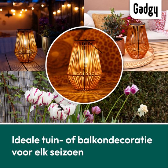 Gadgy Solar-Gartenleuchte Rattan Braun - Solar-Gartenleuchte - Solar-Tischleuchte mit USB-Anschluss - Außenleuchte Gartenstatue - Gartenlaterne mit Tag/Nacht-Sensor - Beleuchtung für draußen - Laterne Garten