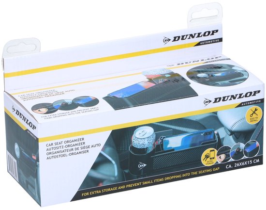 Dunlop Auto-Organizer – mit Getränkehalter – rutschfeste Matte – Schwarz