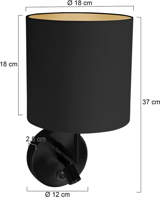 Wandleuchte Noor 1562ZW – Verstellbar mit Leselampe, Gold/Schwarz, Metall/Textil, Mexlite – Zeitloses Design für den Innenbereich