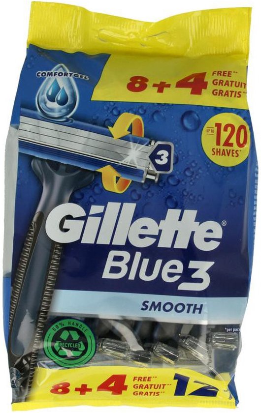 Gillette – Blue III Smooth – Einwegrasierklingen – Komfort und Schutz – 12 Rasierklingen