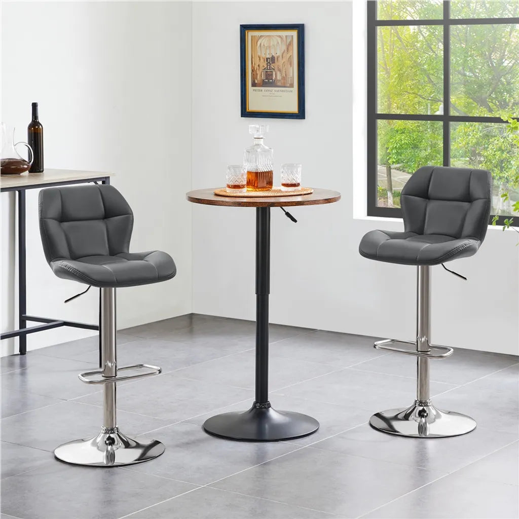 Yaheetech Barhocker – 2 Stück – Höhenverstellbar 62,5–84,5 cm – um 360° drehbar – Grau