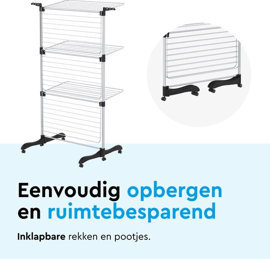 BRASQ Trockenturm zusammenklappbar 3 Lagen - Trocknungslänge 36 Meter - Wäscheständer mit Rädern und Haltern - Wäscheständer - Wäscheturm 77x73x140 cm