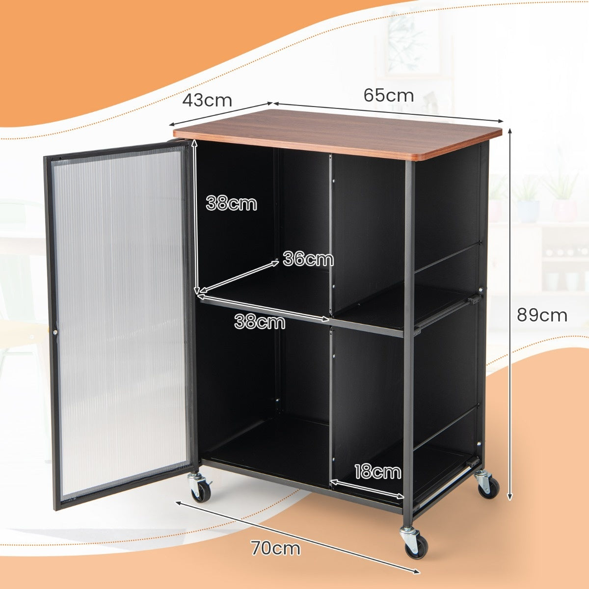 Coast Mobile Serving Car Metal Kitchen Trolley Trolley 70 x 43 x 89 cm zwart + Brown