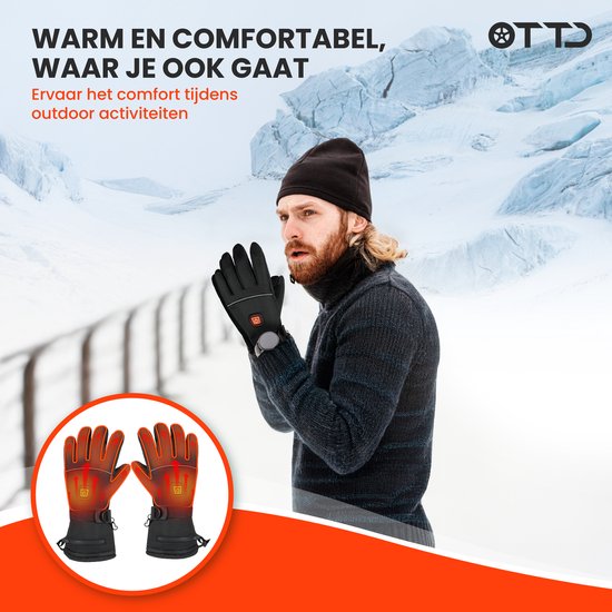 TTD® Beheizte Handschuhe Wiederaufladbar - Größe XL - Elektrische Handschuhe mit Heizung - Beheizte Fäustlinge - Batteriebeheizte Handschuhe Männer und Frauen - Unisex