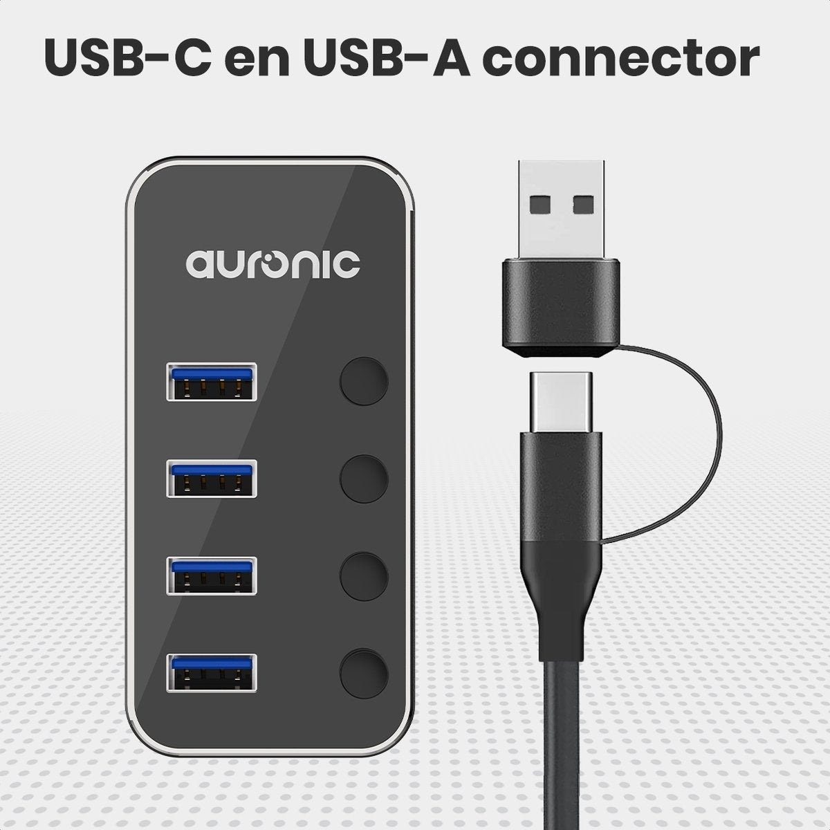 Auronic USB Hub 3.0 - USB Splitter mit 4 Ports - mit Netzteil - 5 GBPs - Led-Anzeige - Schwarz