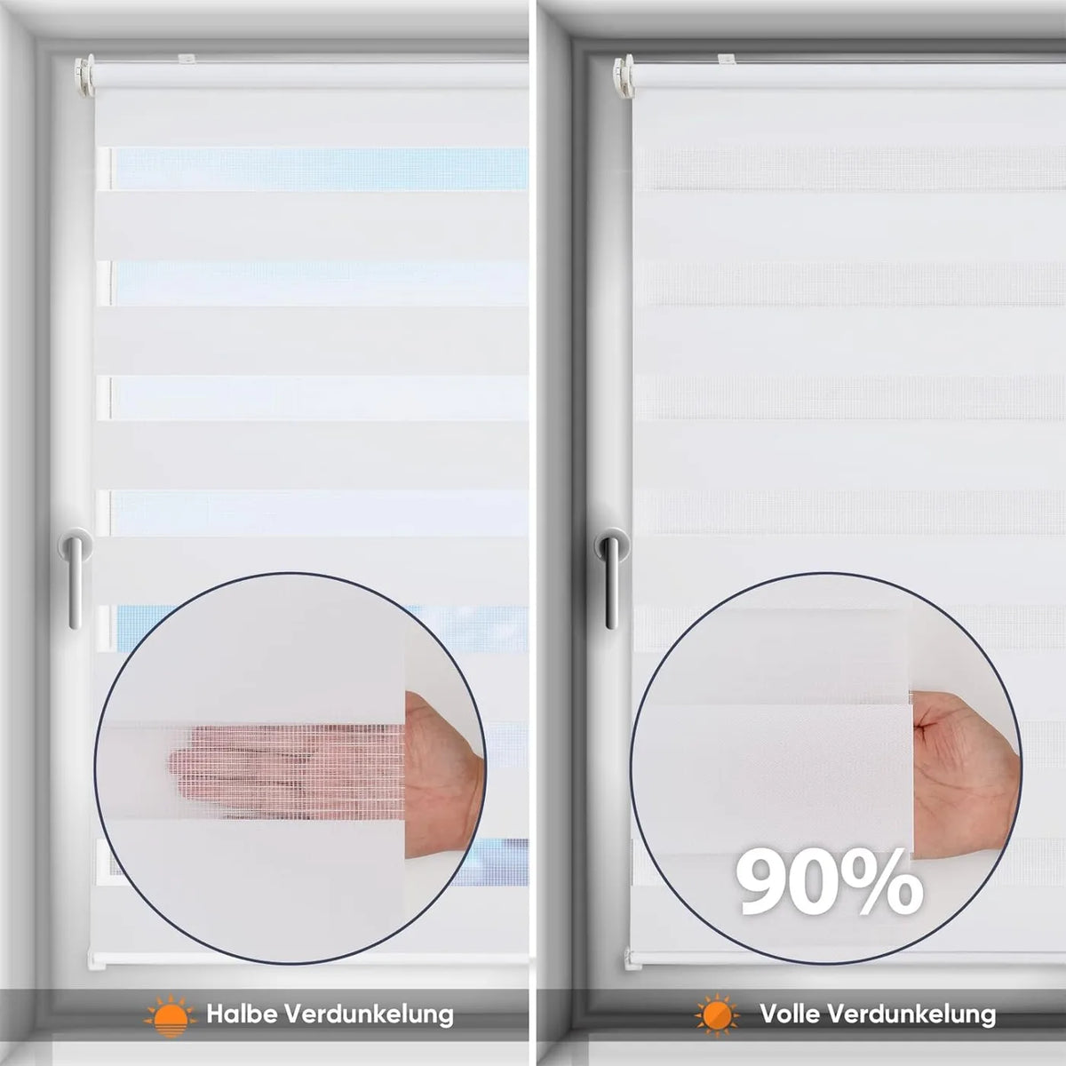 Sekey Duo-Rollo ohne Bohren – 45 x 150 cm – Einstellbarer Lichteinfall – Hitzeschutzbeschichtung – Weiß