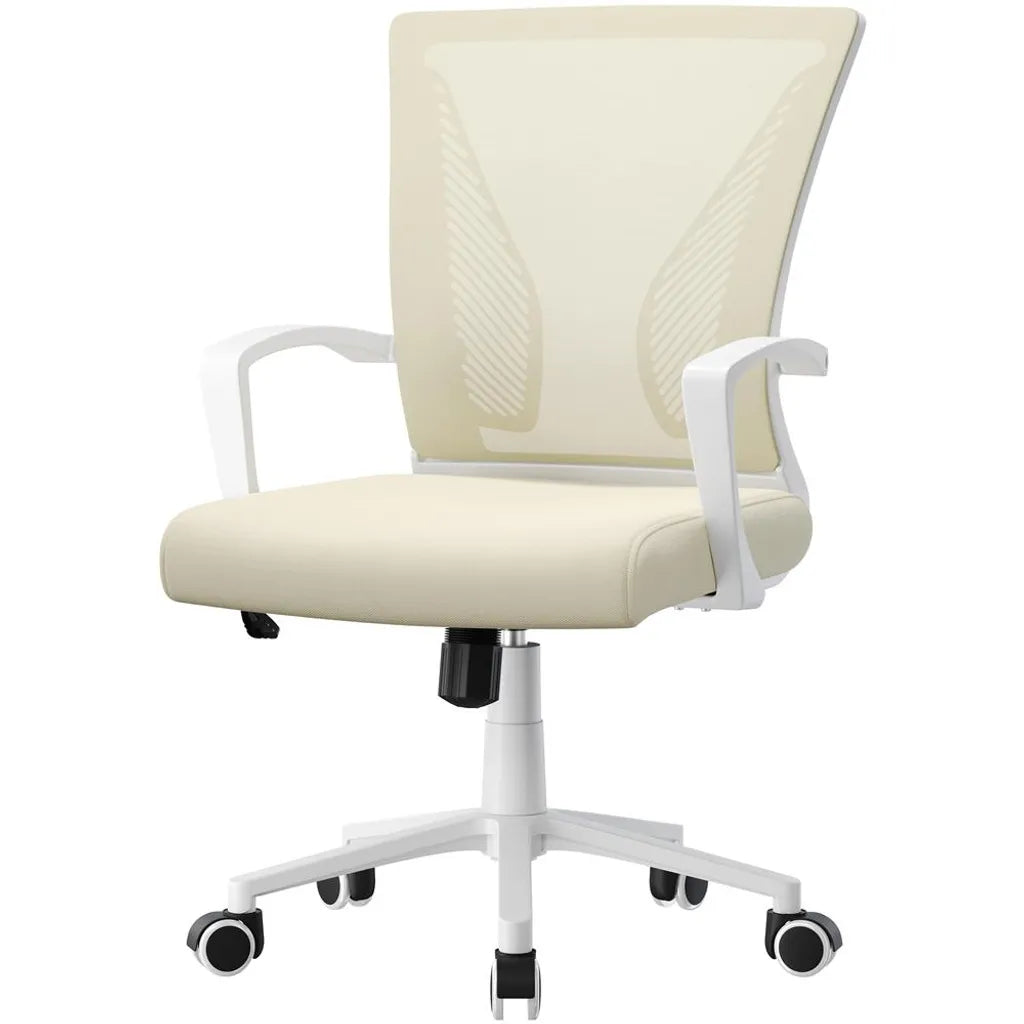 Yaheetech Ergonomischer Bürostuhl 60 x 60 x 91–100,5 cm – Beige – Verstellbarer Drehstuhl mit Netzrückenlehne