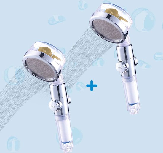 Aquadon EcoTornado - wassersparender Duschkopf - 2 Stück - Gold - 360° drehbare Handbrause - Duschkopf mit Anti-Kalk-Funktion