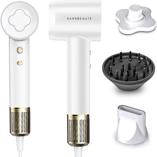 Sansbeauté® Haartrockner mit Diffusor - Locken - 110.000 U/min - Ionen-Haartrockner mit Bürste - 3 Stufen - 3 Aufsätze - Reisehaartrockner - Coolshot - Haartrockner mit Diffusor - Haartrockner - 2000W - EssentiaPRO®