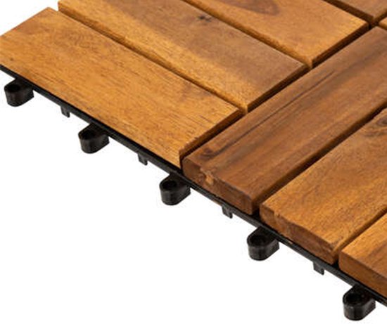 Hesperide Gartenfliesen/Balkon- und Terrassenfliesen – 9 Stück – Akazienholzfarbe – Kunststoff – 30 x 30 cm – Terrassendielen – mit Klickverbindung