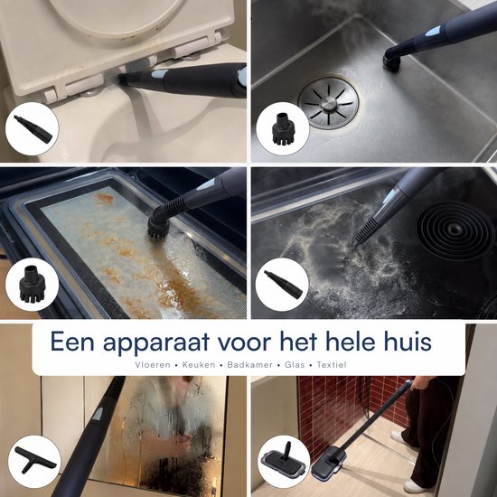 Samako Halo Dampfreiniger 1500 W – Bodenreiniger mit einstellbarer Dampfleistung – 15 Zubehörteile – 40 Min. Dampfreinigung – Fugenreiniger für Bad und Küche – Blau