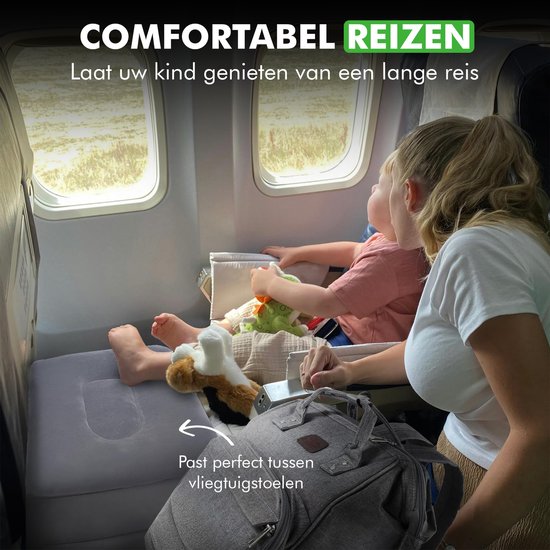 Travelhawk Aufblasbares Flugzeugbett - Reisekissen - Fußkissen - Flugzeugbett - Fußstütze - Für Baby und Kinder - 3 Ständer - Auto/Zug/Bus - PVC - Grau