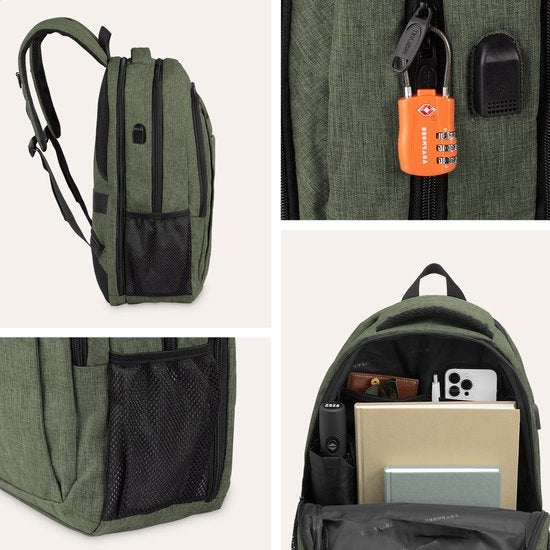 TRVLMORE Rucksack - 28L - 15.6 Zoll - Laptop-Rucksack - Schultasche - Unisex - Spritzwassergeschützt Grün