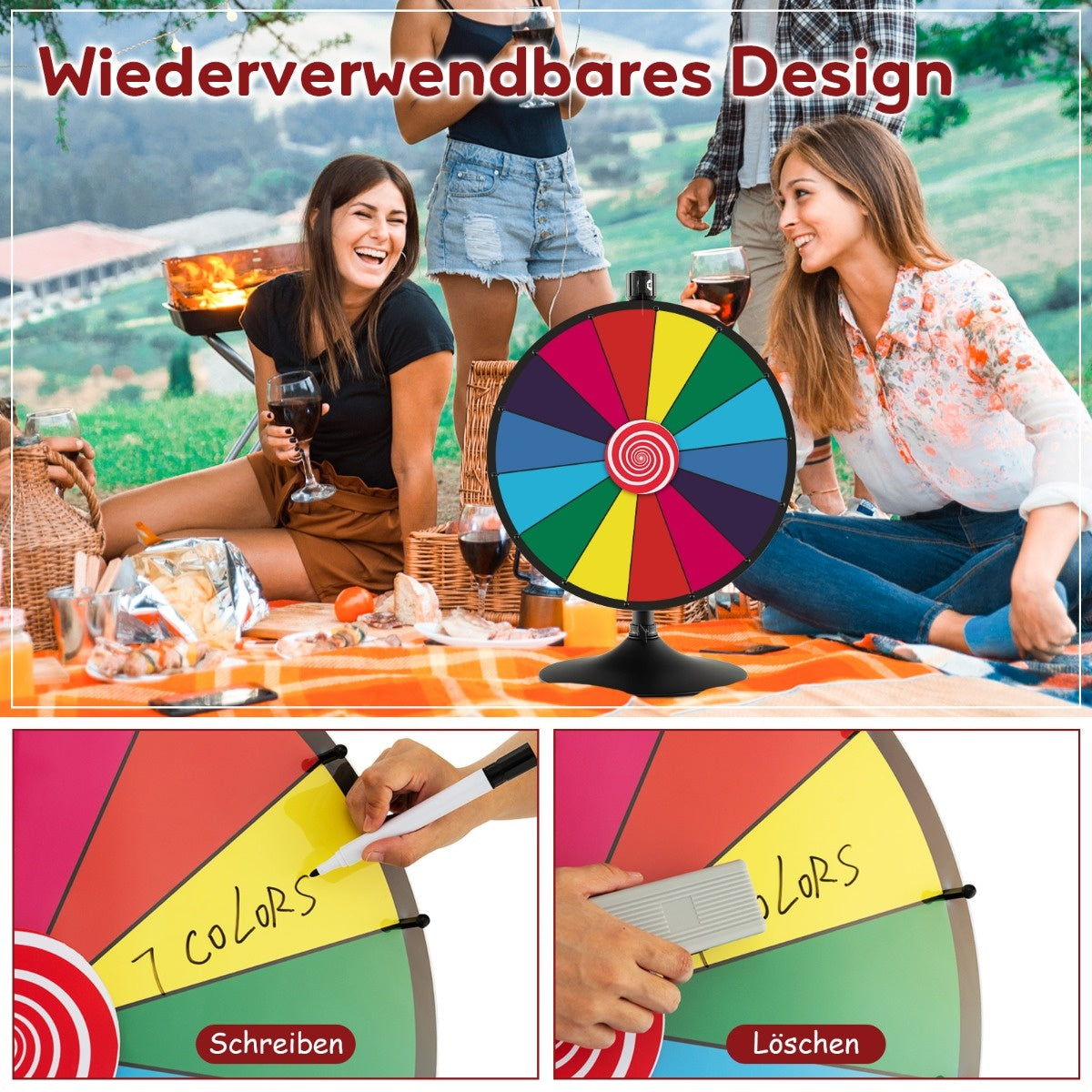 Coast Glücksrad - Ø 60 cm - Höhenverstellbar 80–200 cm - 12 Segmente - Tisch & Standmodell