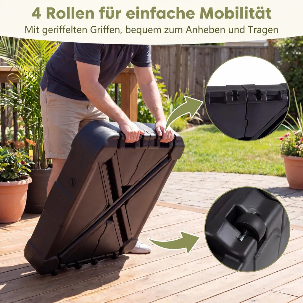 Coast Sonnenschirmständer mit Rollen – Befüllbarer Sonnenschirmständer bis 170 kg mit integriertem Metallkreuzfuß – für große Schwebeschirme – Schwarz