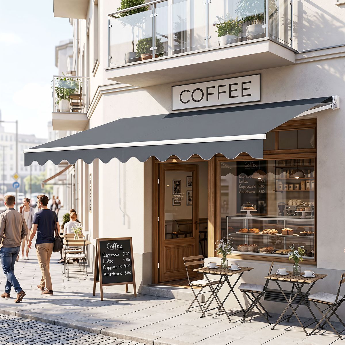 Coast Sonnenschutz-Terrassenüberdachung – einziehbar – Aluminiumrahmen – grau 3,6 x 3 m