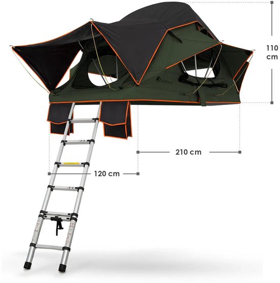 Dachzelt Lago - 2 Personen - Inkl. Matratze - Schwarz/Olivgrün