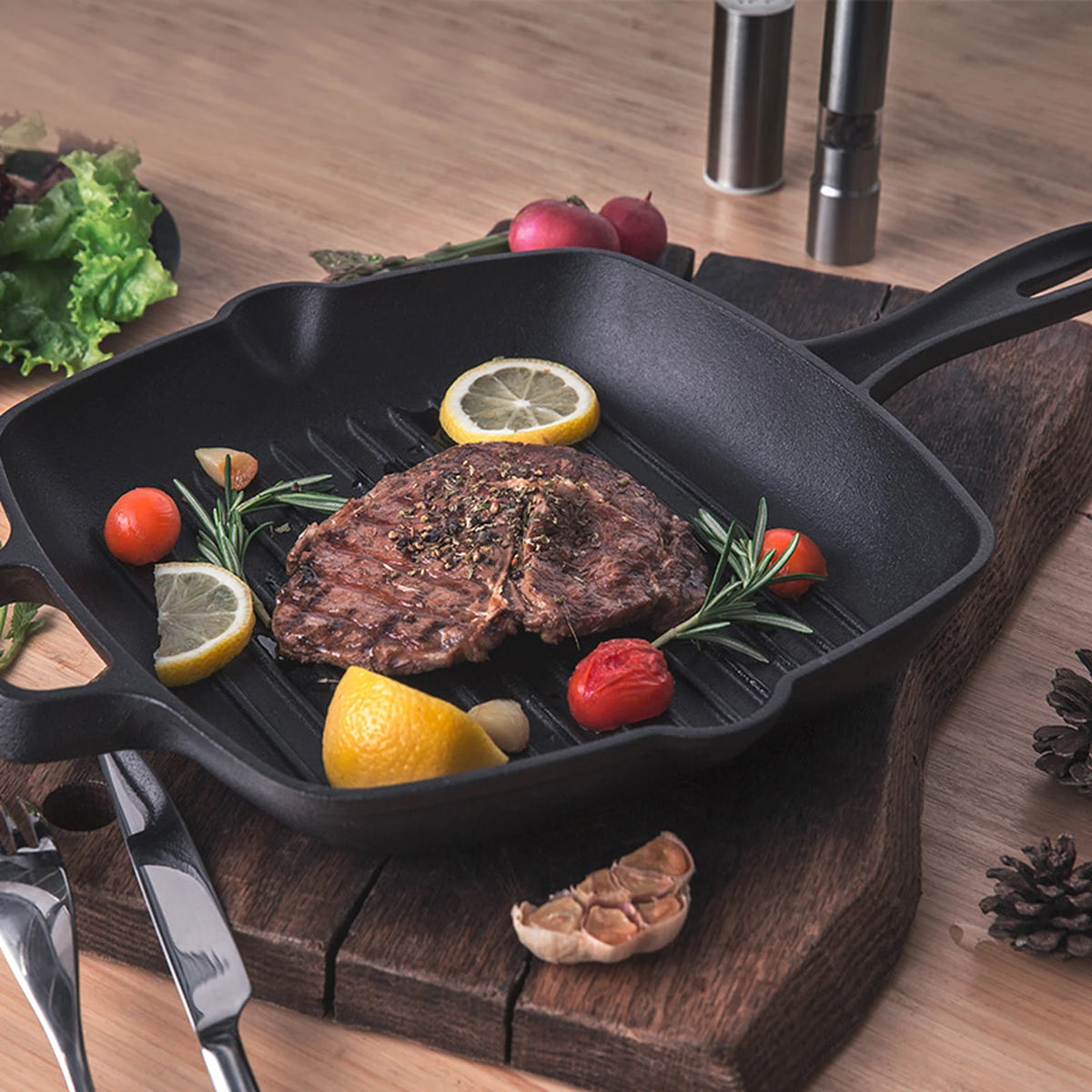 COOKER KING Quadratische Grillpfanne aus Gusseisen, 26 cm