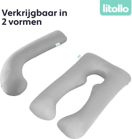 Litollo® Schwangerschaftskissen XXL – Stillkissen – Körperkissen – Body Pillow – 280 cm – Abnehmbarer Bezug – Grau