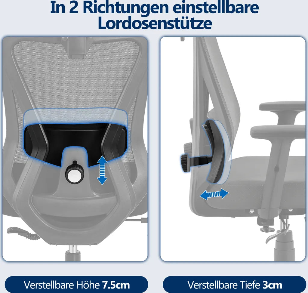 Yaheetech Ergonomischer Bürostuhl - Mesh - Verstellbar - Mit Kopfstütze - Armlehnen - Schwarz