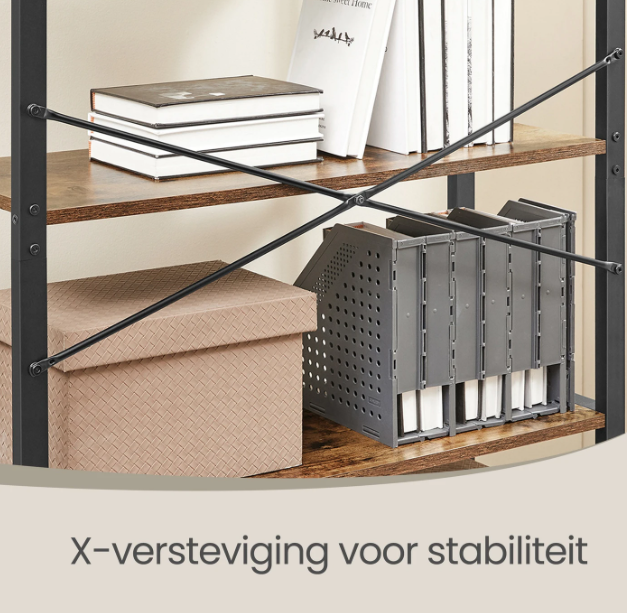 Joyfurnos Bücherregal mit 6 Ebenen – im Industrial-Stil – 30 x 66 x 186 cm – Greige/Schwarz