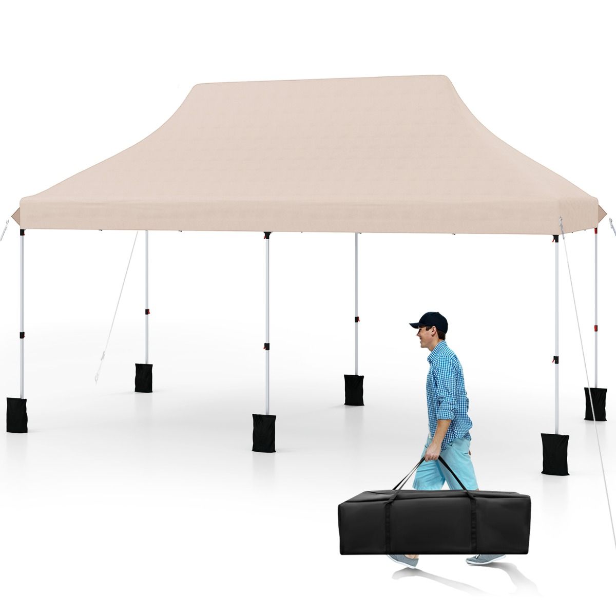Coast Faltbares Gartenpavillon – Wasserdichtes Partyzelt – Sonnenschutz – 300 x 600 cm – Beige