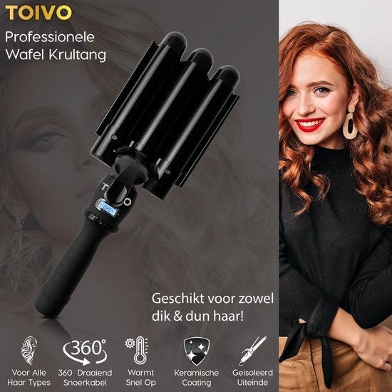 Toivo Waffeleisen HS31 ProCare - Tri-Blade-Technologie - 25MM - Wellen-Lockenstab - Wellen-Lockenstab - Waver